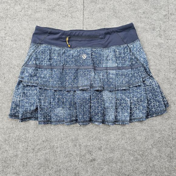 Lululemon Pace Setter Skirt Womens 4 Sashiko Blue Run Athletic Pleated Preppy - Picture 1 of 6